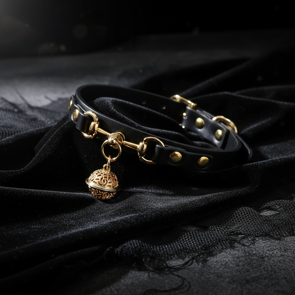 BAD HABIT Custom Marked Studded Choker with Bell Charm